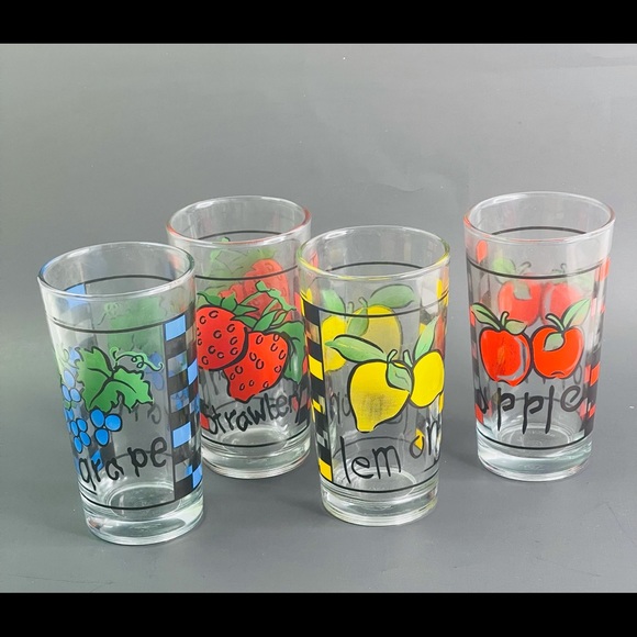 Vtg KIG Fruit Juice 4 Glass Set 6" 6oz - Picture 2 of 10